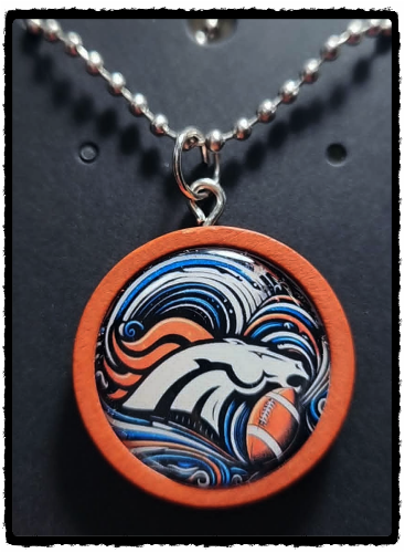 Denver Bronco Wood Pendant Necklace