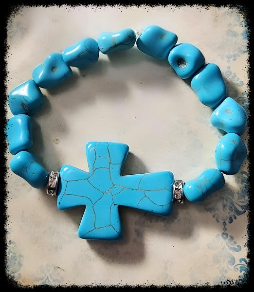 Blue Stone Cross Stretch Bracelet