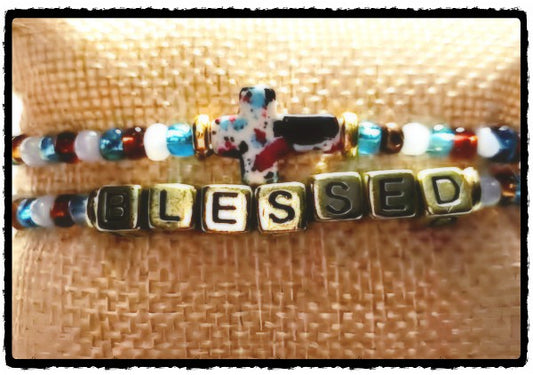 Western Blessed Cross 2 Stretch Bracelet Set